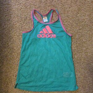 NWOT Adidas XS Aqua Hot Pink Mesh Racer Back Tank Top Longer Poly